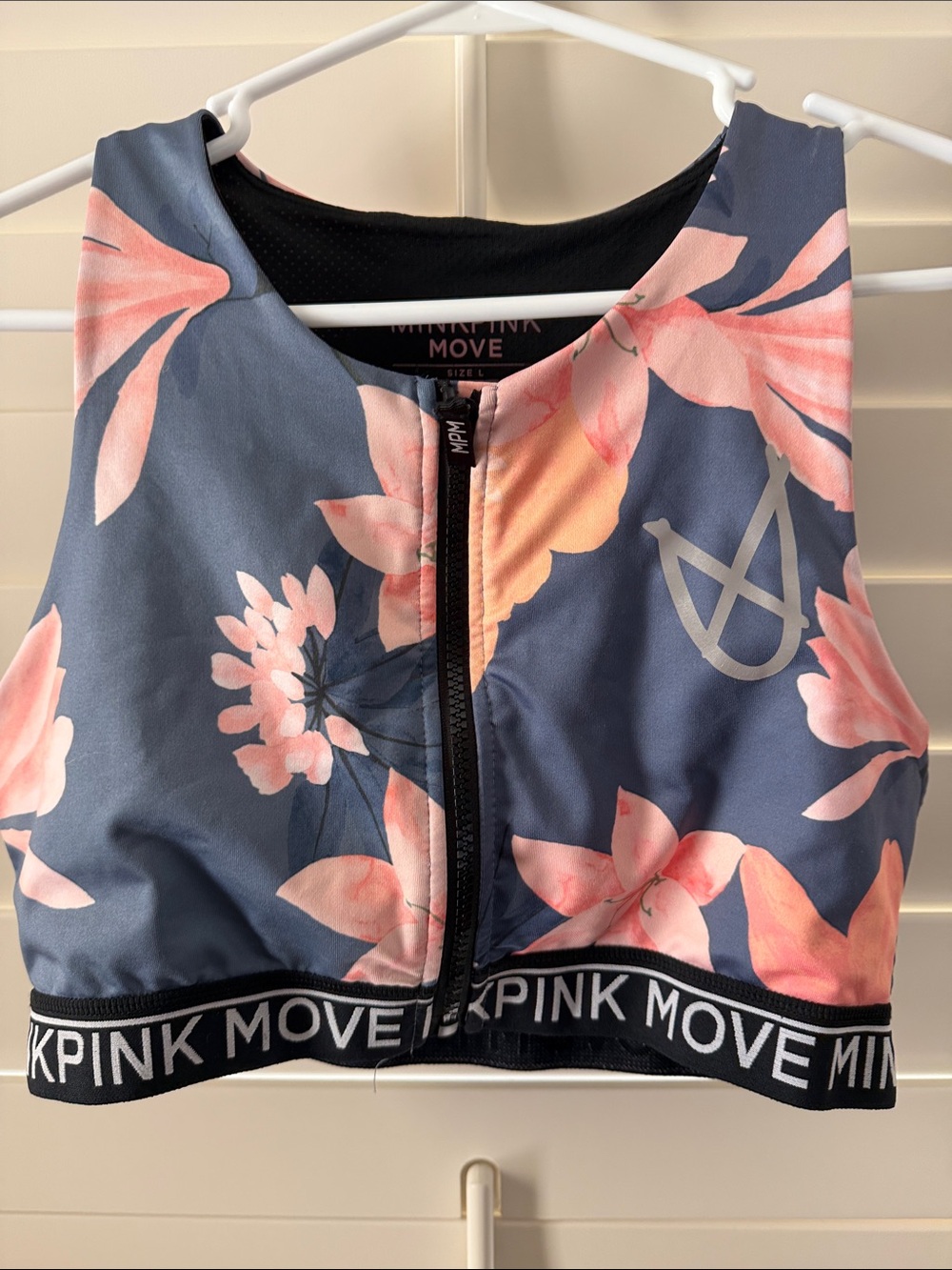PINK Victoria's Secret Floral Zip-Front Sports Bra in Navy and Pink